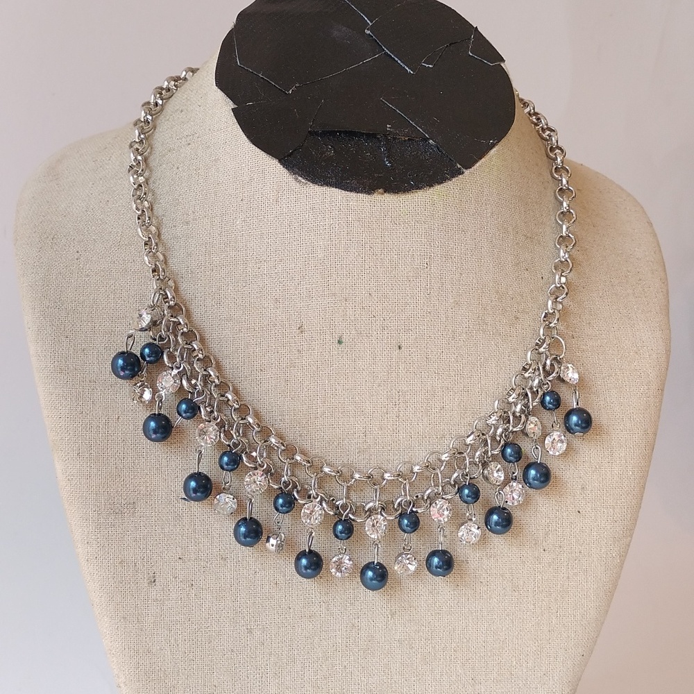 Silvertone & Blue Necklace